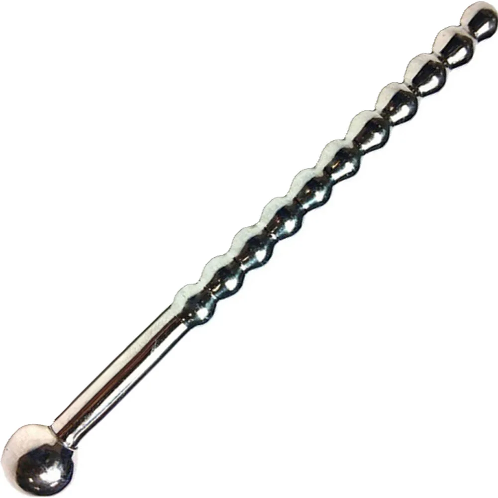 Rouge Medical Play Beaded Urethra Sound with Stopper, 4", Silver