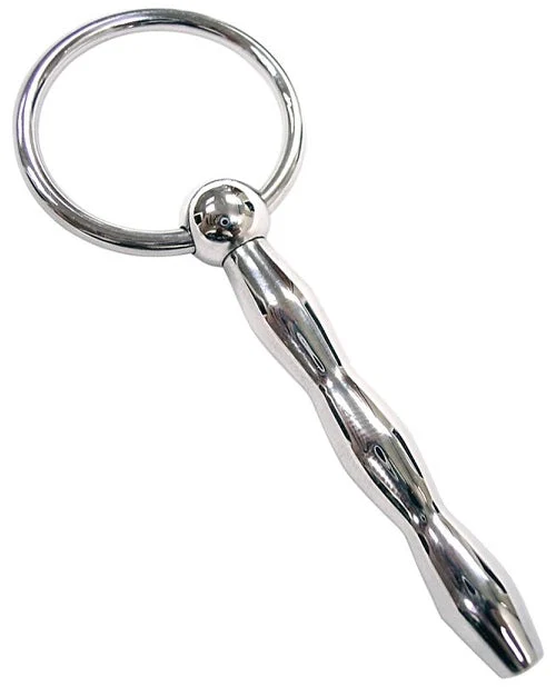 Rouge Ribbed Stainless Steel Urethral Probe - Silver