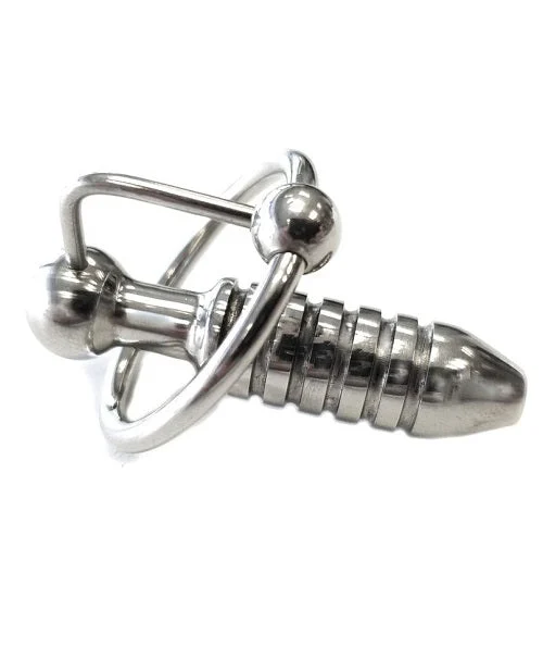 Rouge Stainless Steel Hollow Beaded Urethral Probe and Cock Ring