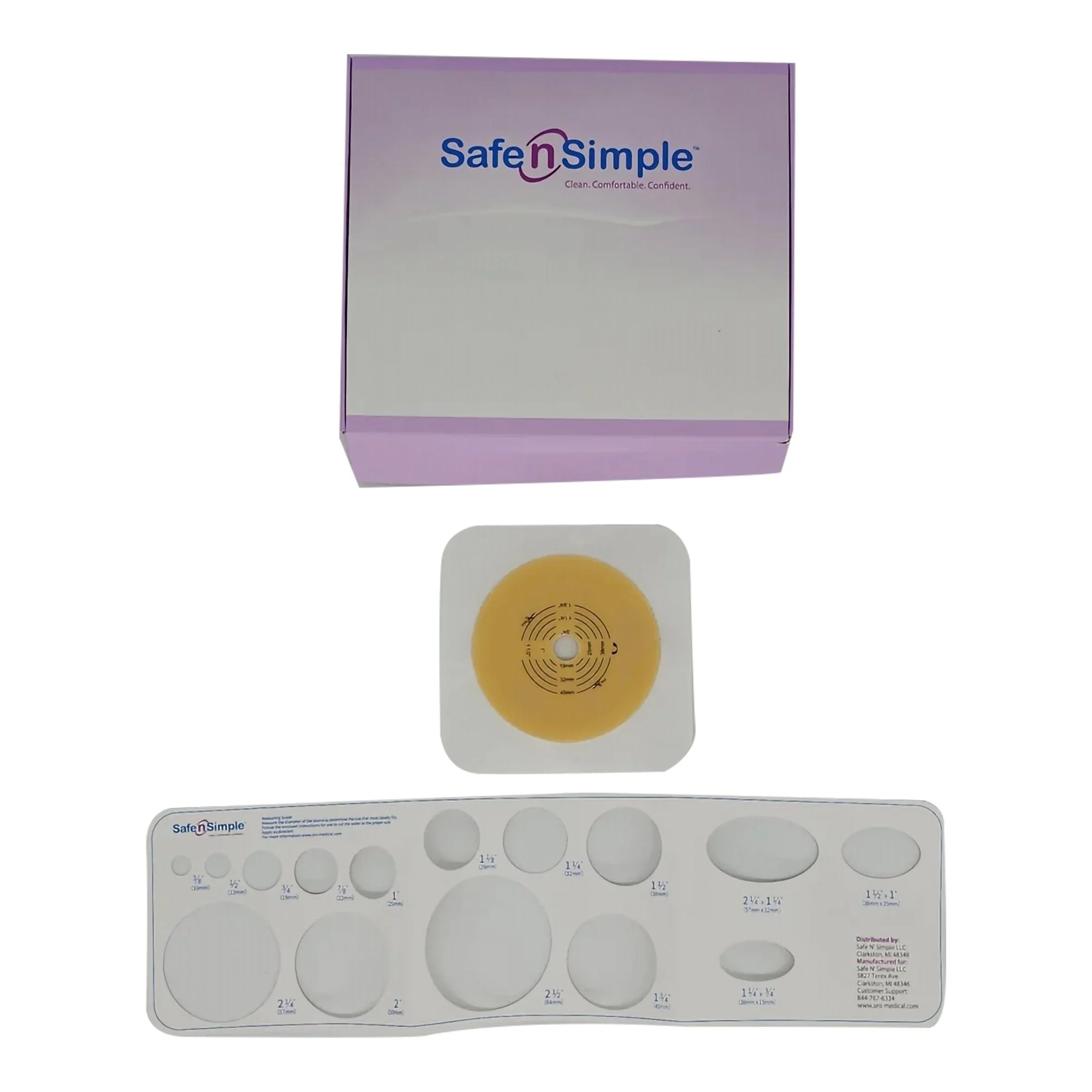 Safe N Simple 2- Piece Wafer Extended Wear with Tape Collar White 57mm 2 1/4" Flange Cut to Fit (40 Count)