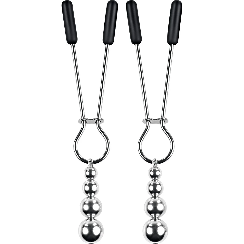 Selopa Beaded Stainless Steel Nipple Clamps, Silver