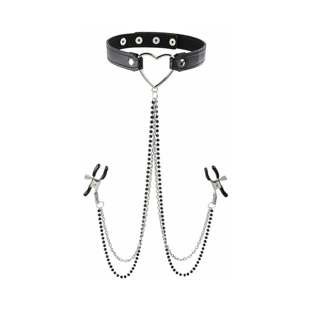 Sex & Mischief Amor Adjustable Collar with Nipple Clamps