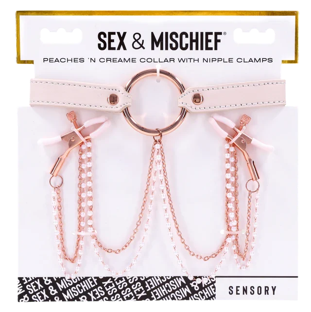 Sex & Mischief Peaches 'n CreaMe Collar with Nipple Clamps