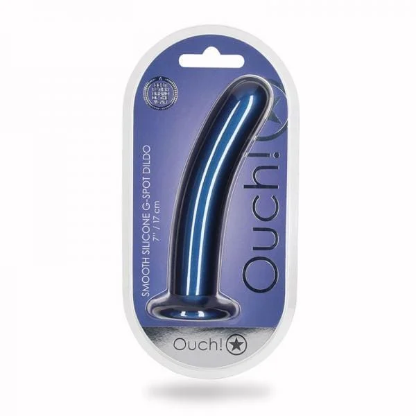 Shots Ouch! 7″ Metallic Blue G-Spot Silicone Dildo