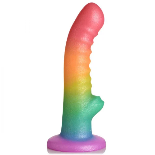 Simply Sweet 6.5 Inch Ribbed Rainbow Silicone Dildo