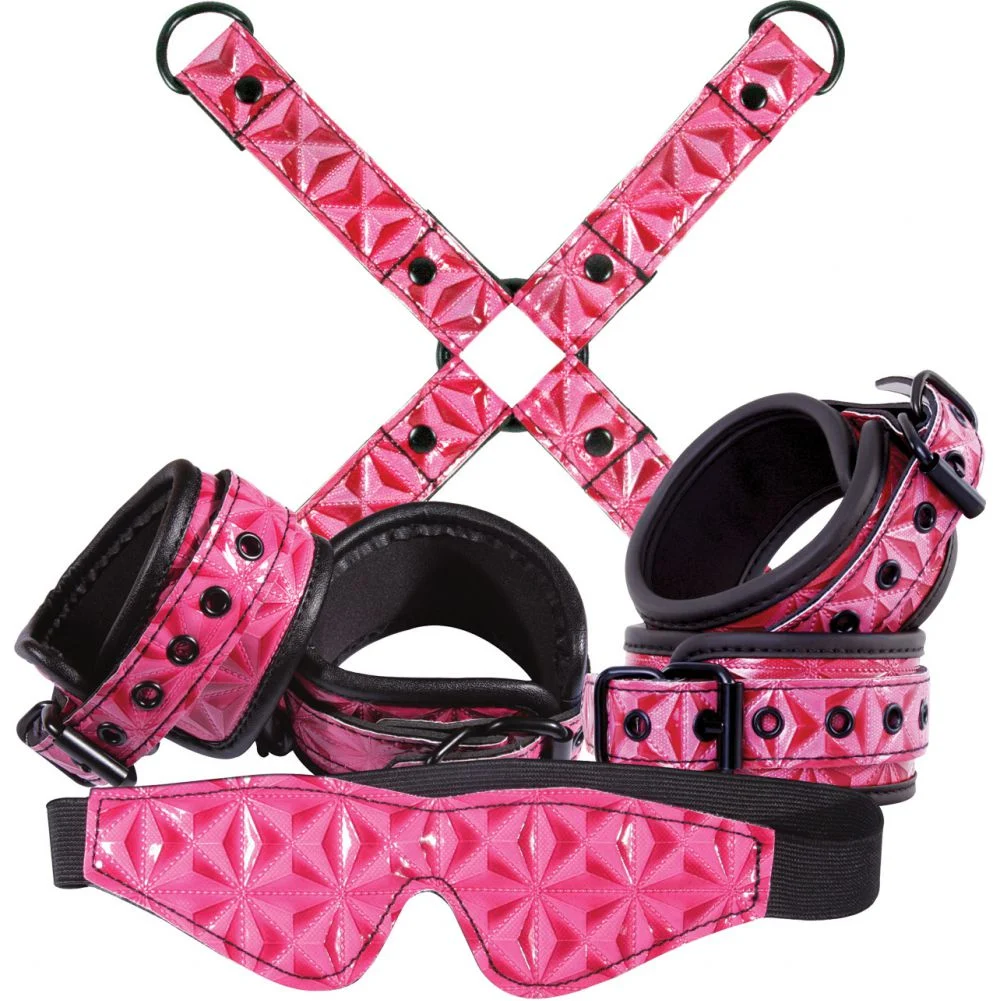 Sinful Bondage Kit with Hogtie and Cuffs, Pink/Black