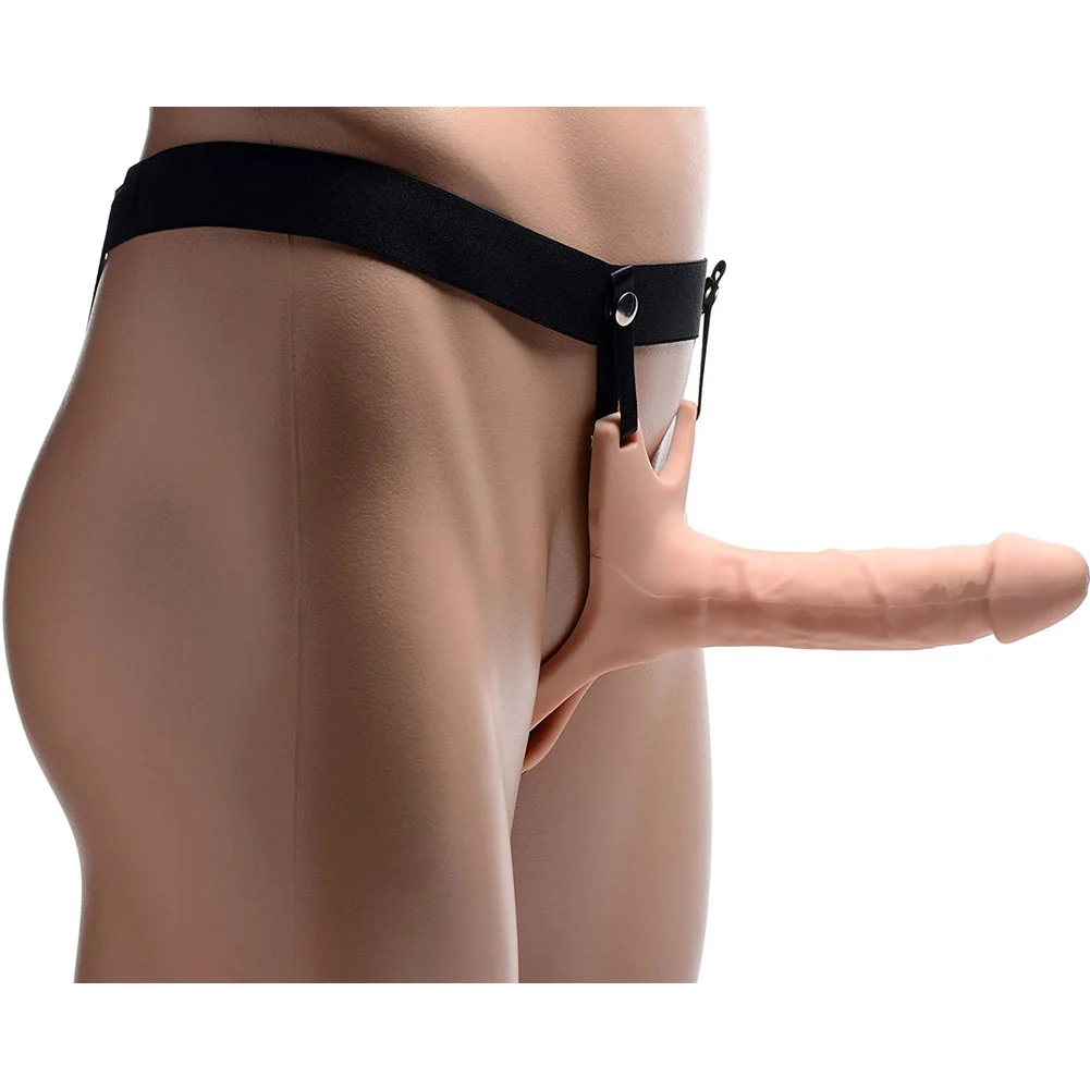 Size Matters Hollow Silicone Dildo Strap-On, 6", Vanilla