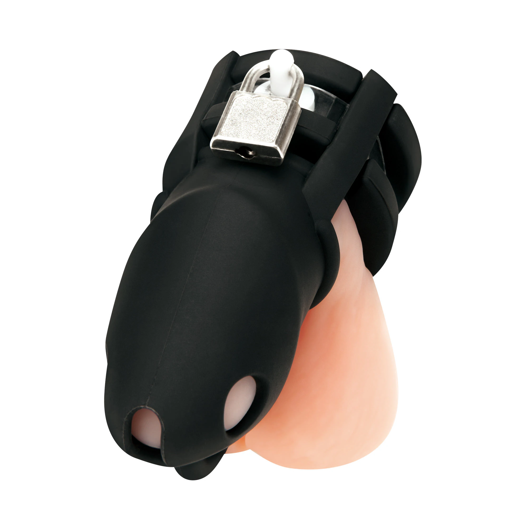 small 2 inch silicone cock cage with ball divider - black
