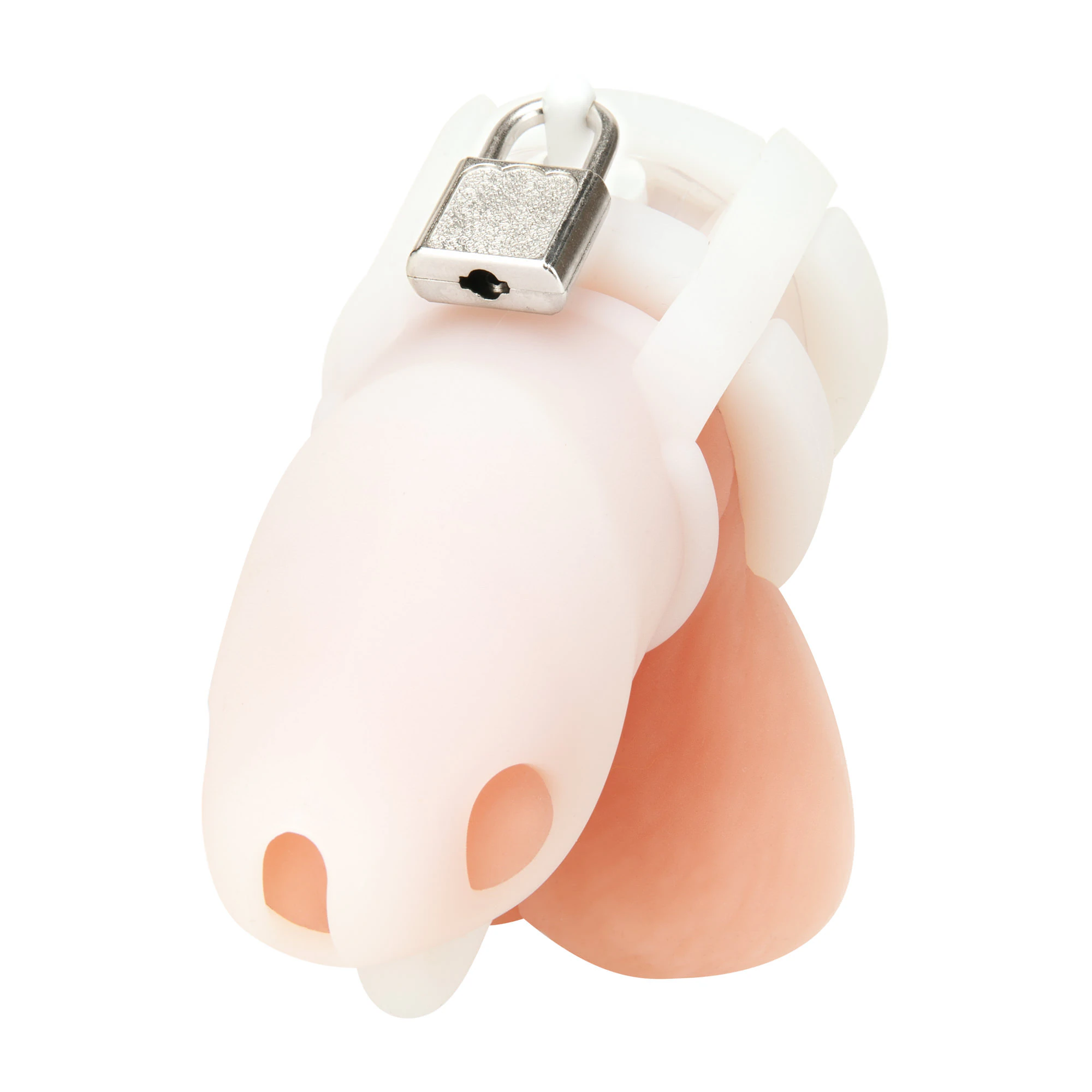 small 2 inch silicone cock cage with ball divider - white