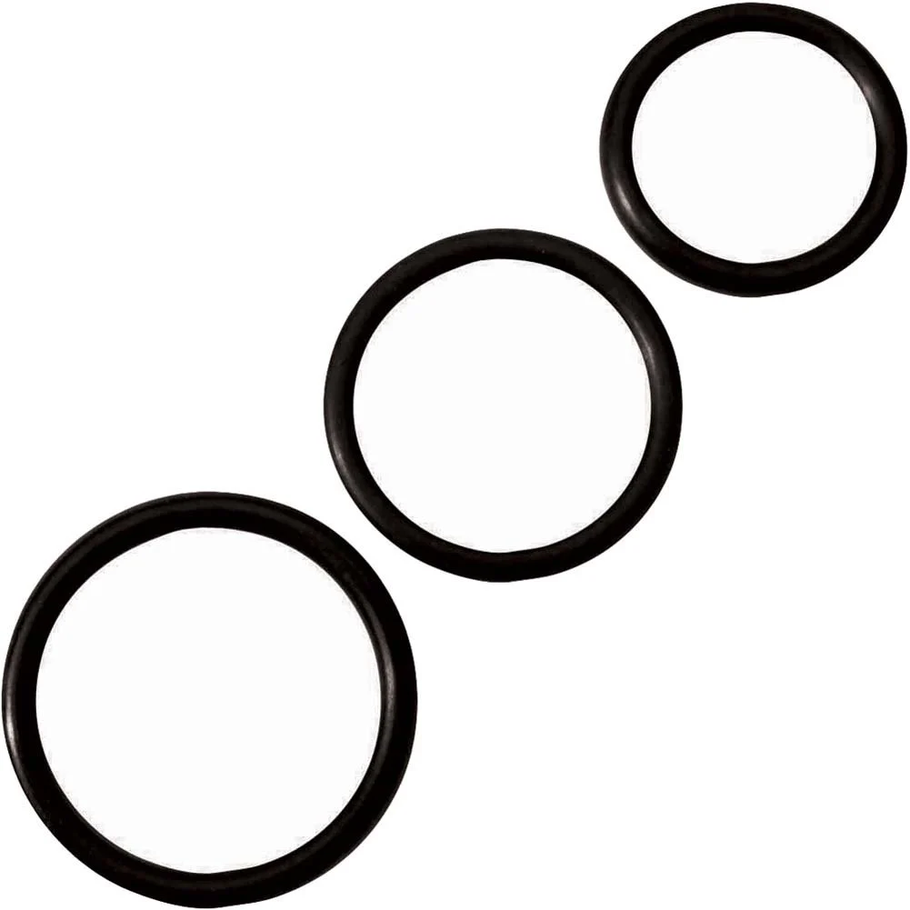 Spartacus Soft Rubber Penis Ring Set, 3 Rings, Black