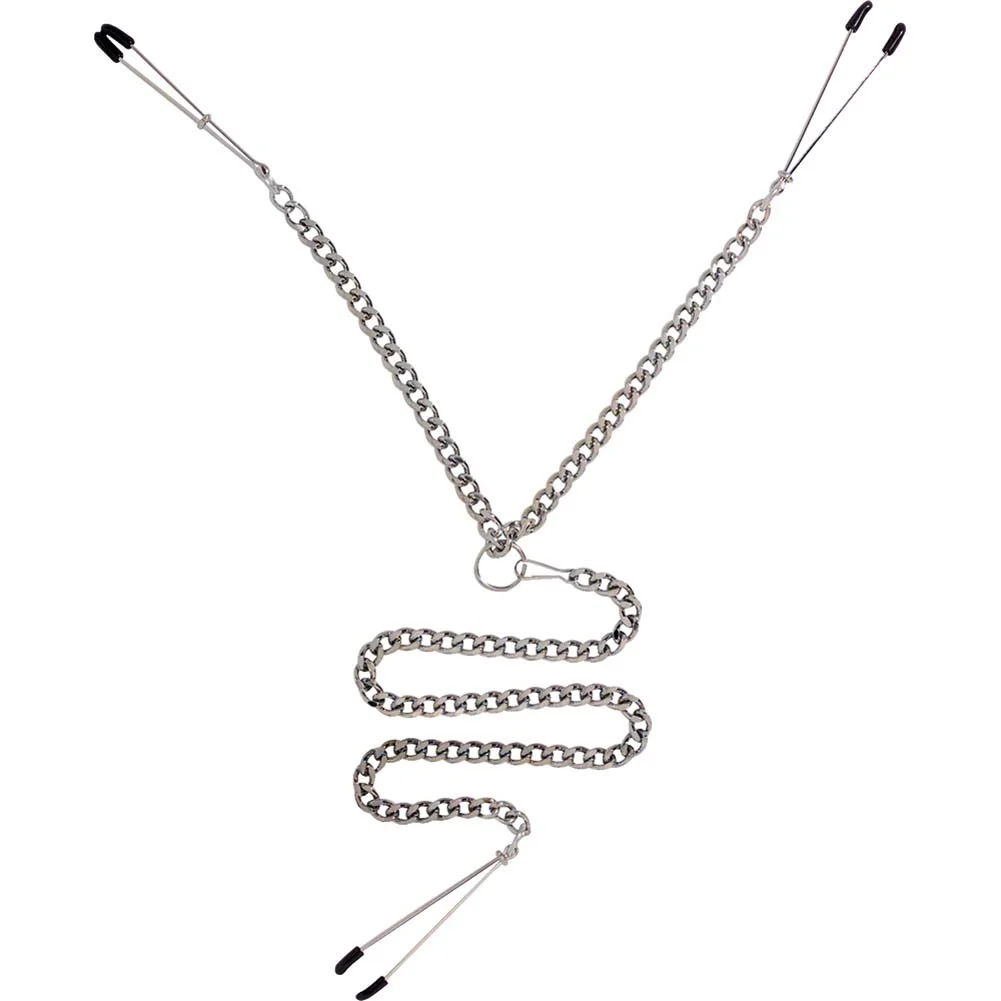 Spartacus Y-Style Adjustable Tweezer Nipple Clamps with Clit Clamp, Silver