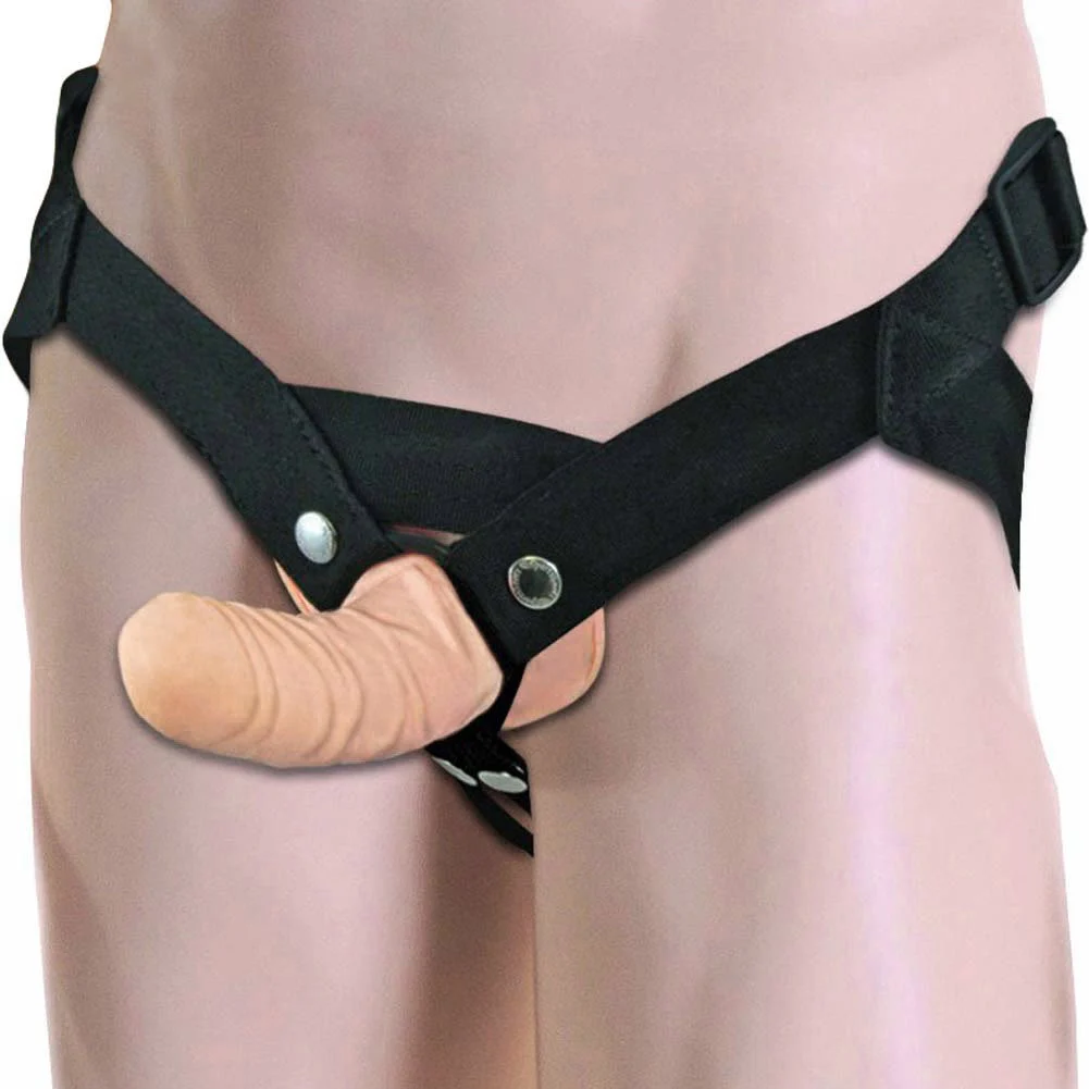 SportSheets Everlaster Stud Harness with Hollow Dildo, 6.5", Vanilla