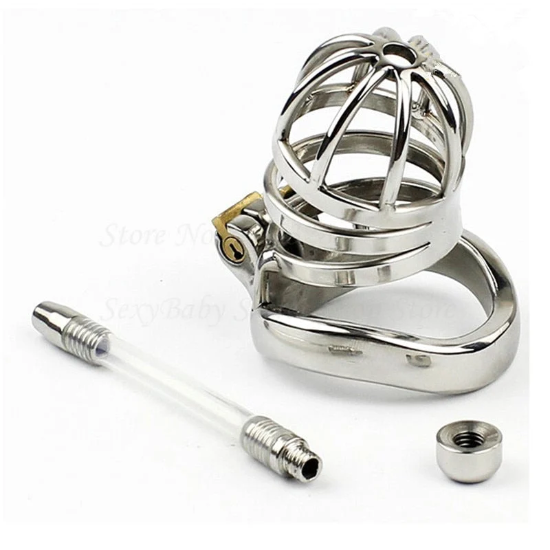 Stainless Steel Chastity Cage and Ring
