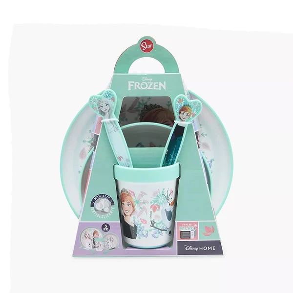 Stor Non-Slip 5Pcs (Plate + Bowl + Tumbler 250 ML + Cutlery) Frozen