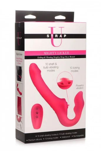Strap-U Mighty Licker Licking & Vibrating Strapless Strap-On w/ Remote