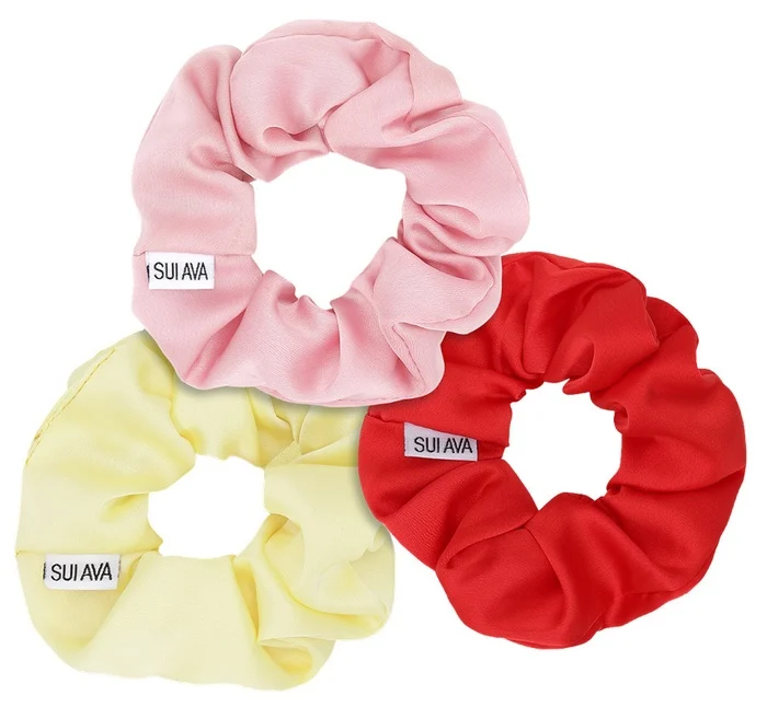SUI AVA 3-Pack Ribbon Scrunchies - Pink,Red, Yellow