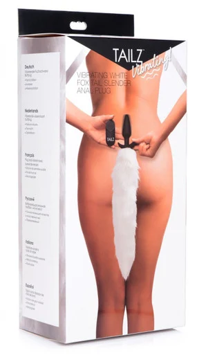 Tailz Vibrating White Fox Tail Slender Anal Plug