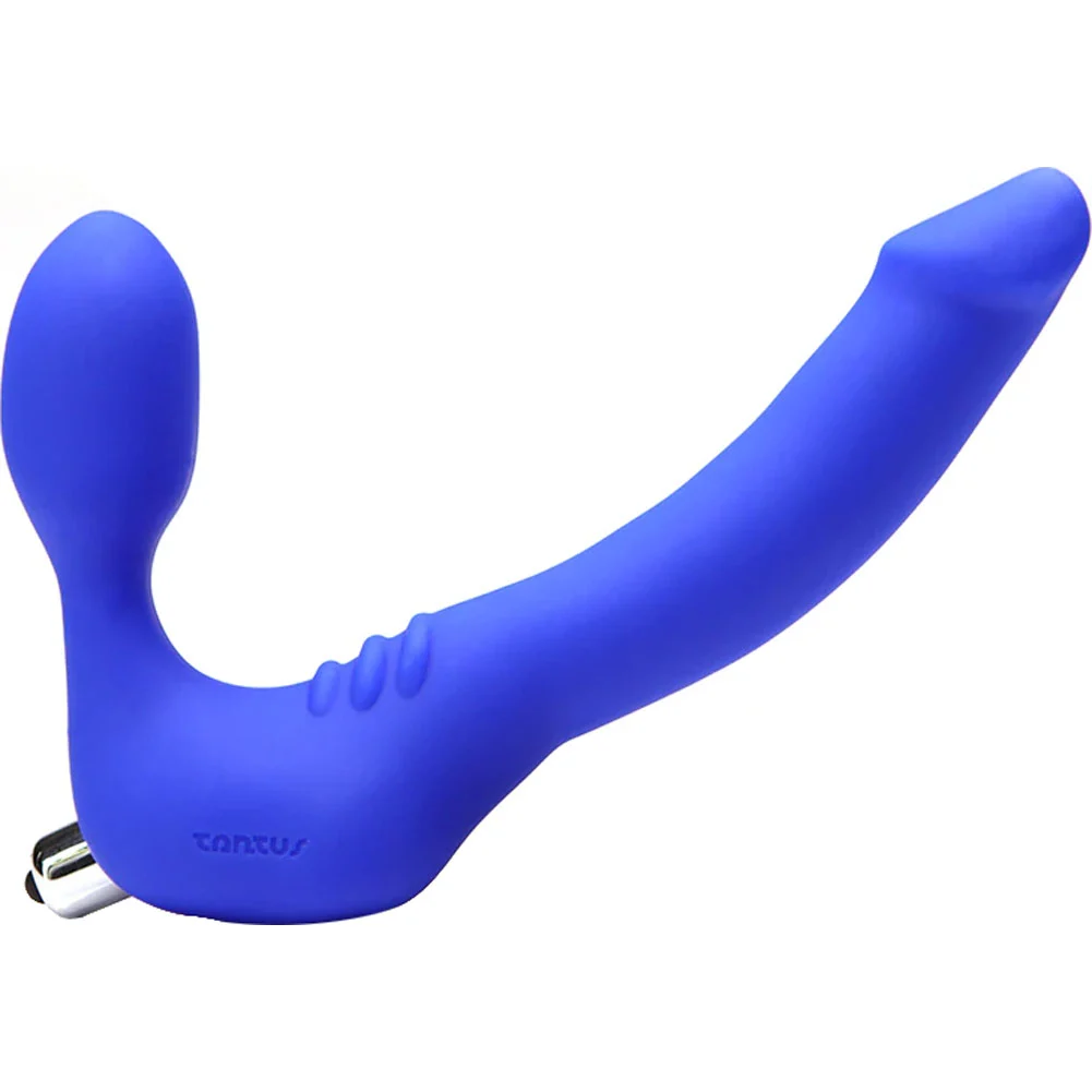Tantus Strapless Slim Vibrating Strap-On, 5.5", Azure