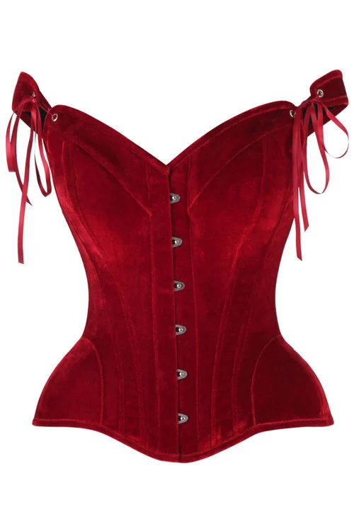 Top Drawer Dark Red Velvet Steel Boned Corset with Straps by Daisy Corsets