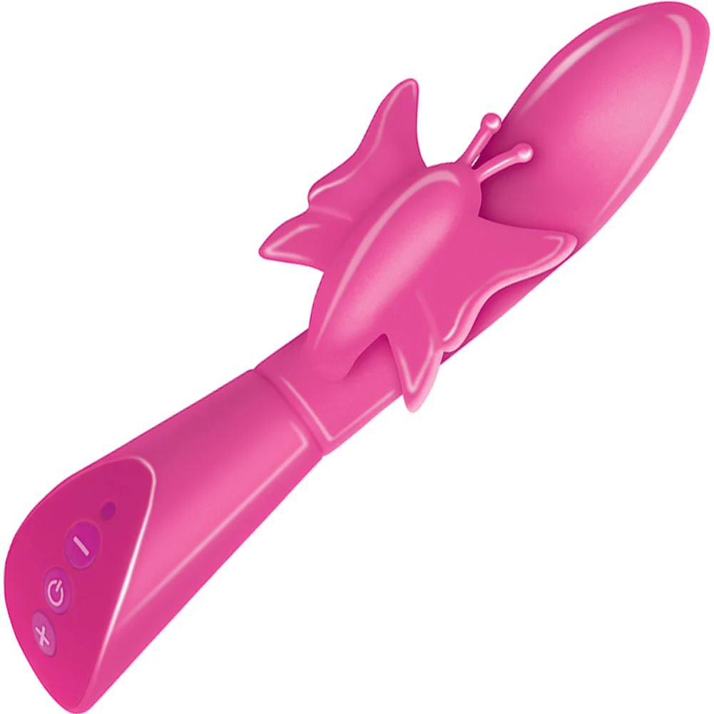 Touch Butterfly Rechargeable Silicone Vibrator, 8", Pink