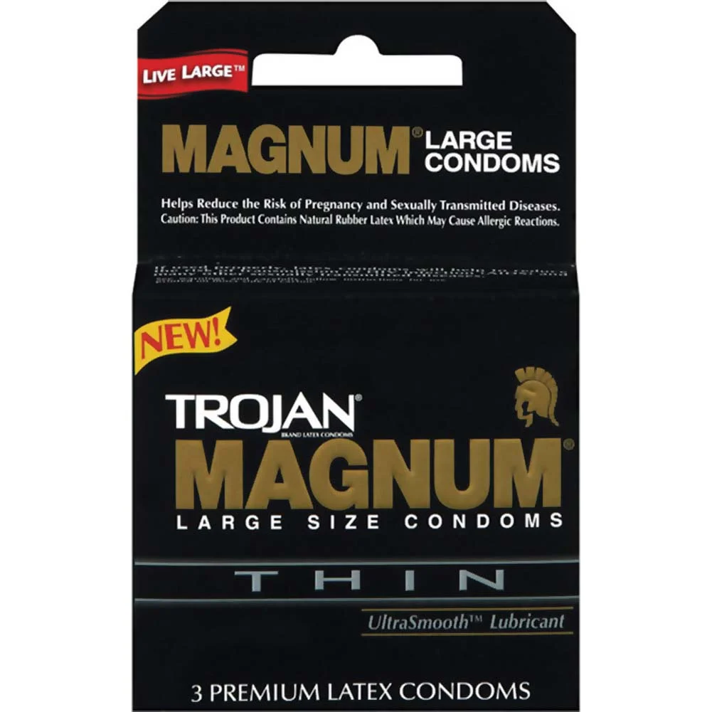 Trojan Magnum Thin Large Size Condoms with UltraSmooth Lubricant, 3 Pack