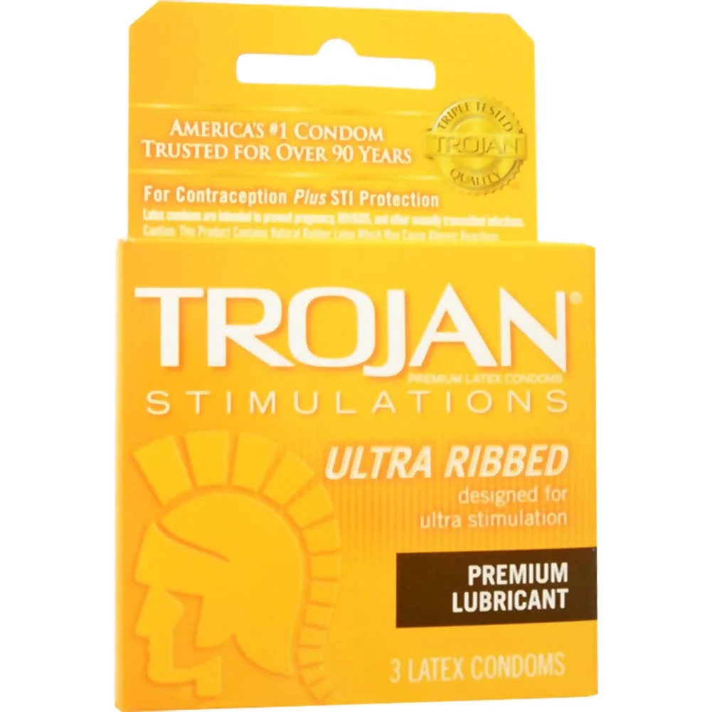 Trojan Stimulations Ultra Ribbed Lubricated Condoms, 3 Pack