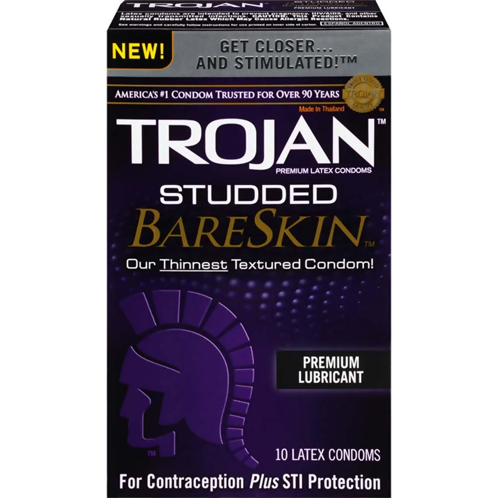Trojan Studded BareSkin Lubricated Condoms, 10 Pack