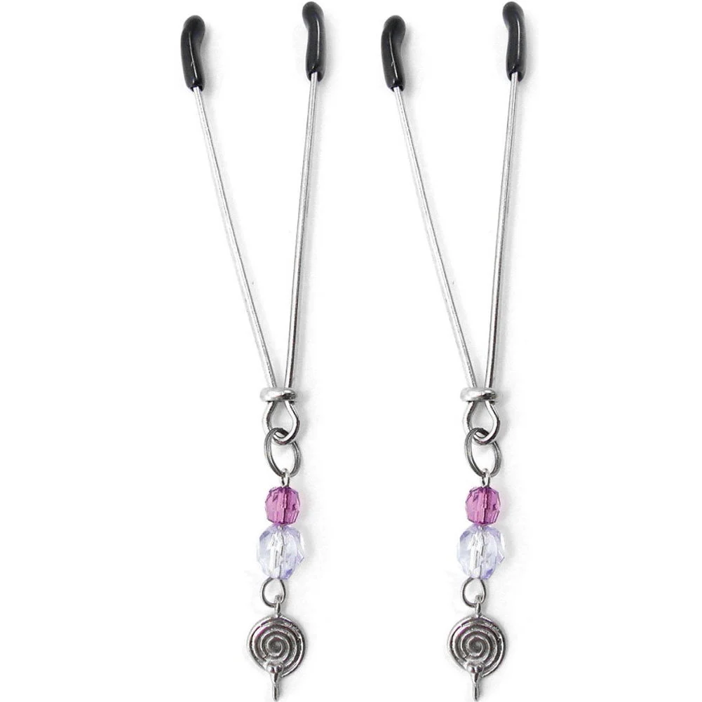 Tweezer Clamps with Beads and Swirl Charms, 3", Purple