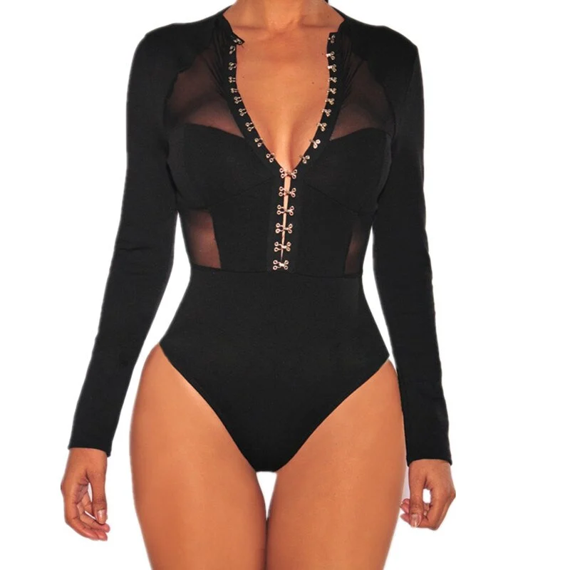 Up to XXXL Sexy V Neck Transparent Bodysuit