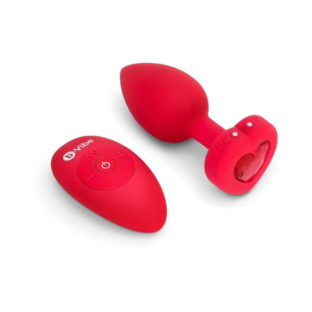 Vibrating Heart Jewel Butt Plug, Red M/L