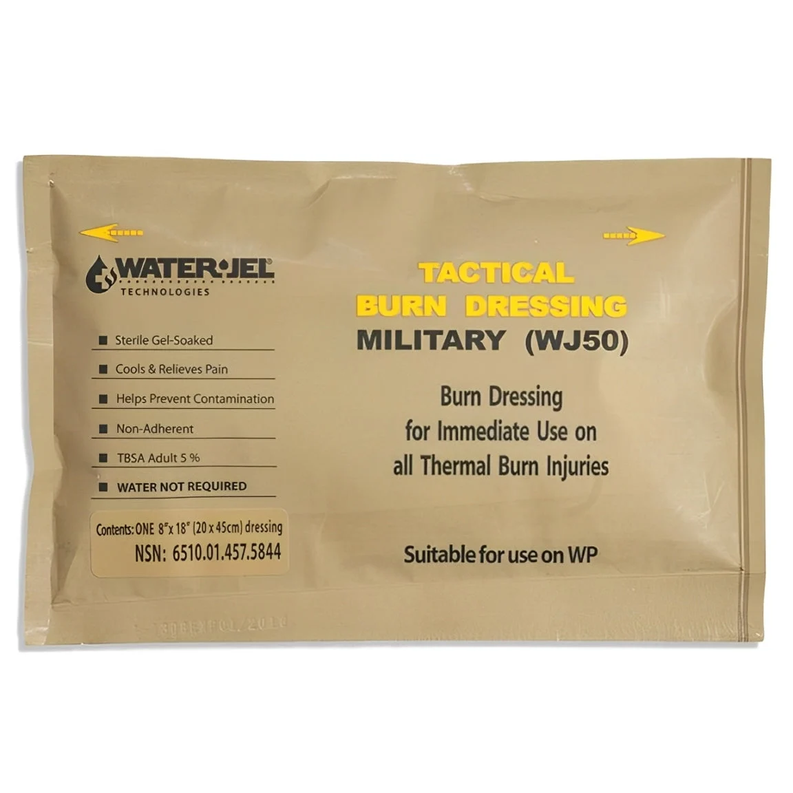 Water Jel Military Sterile Burn Dressing, HA - 8" x 18" (20 Dressings/Case)