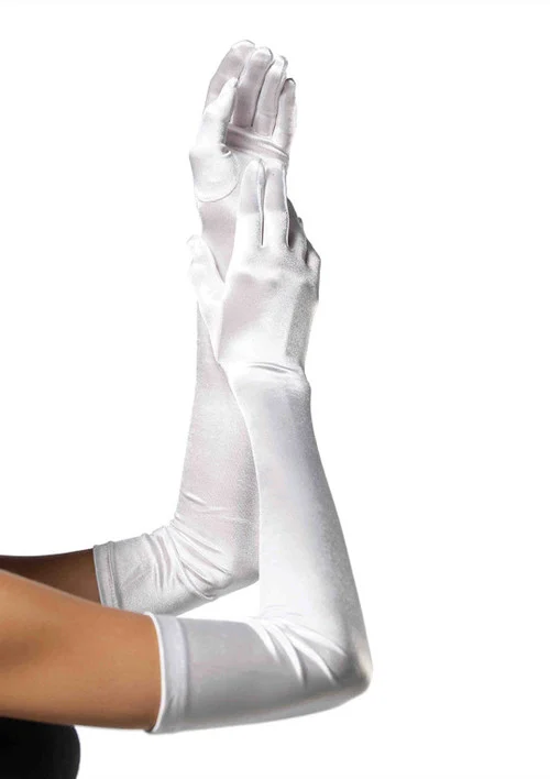 White Extra Long Opera Length Satin Gloves