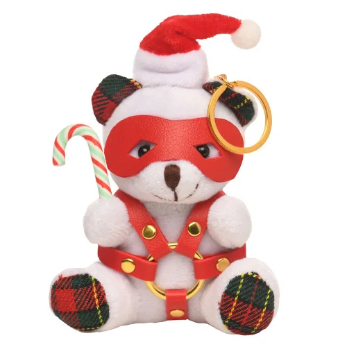 White Holiday Bondage Bear Stuffed Animal Keychain