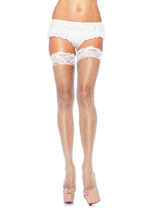 White Lace Top Industrial Net Thigh High Stockings by Leg Avenue