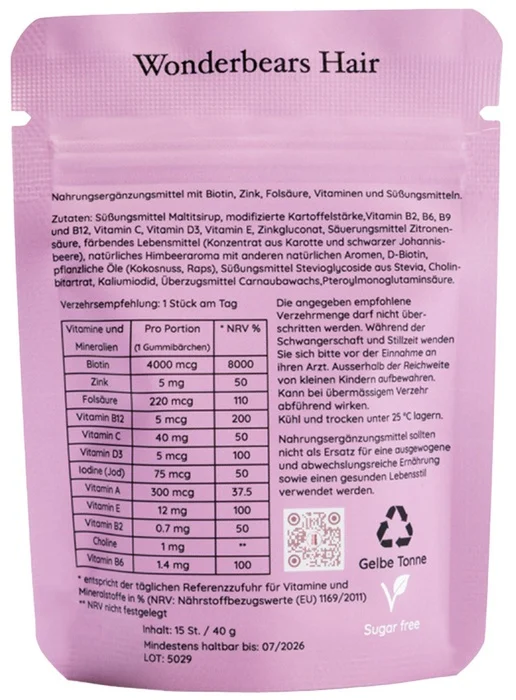 Wonderbears Hair- high Biotin Pouch
