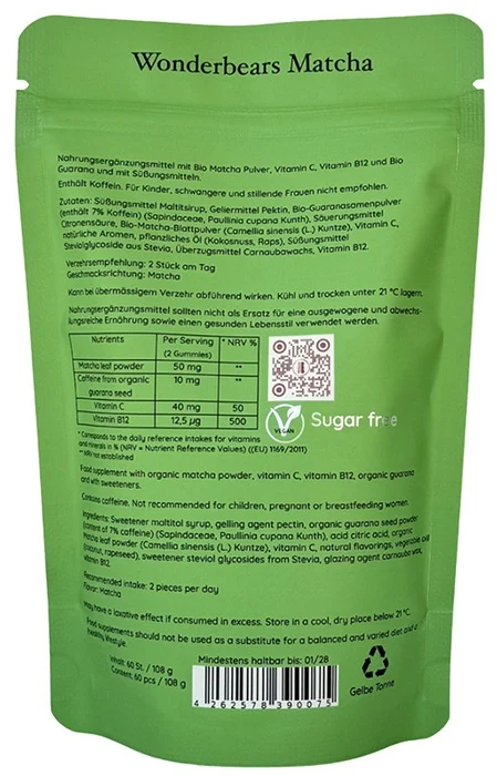 Wonderbears Matcha - Green Tea Energy Pouch