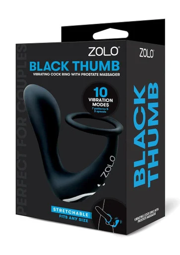 ZOLO Black Thumb Vibrating Cock Ring + Prostate Massager